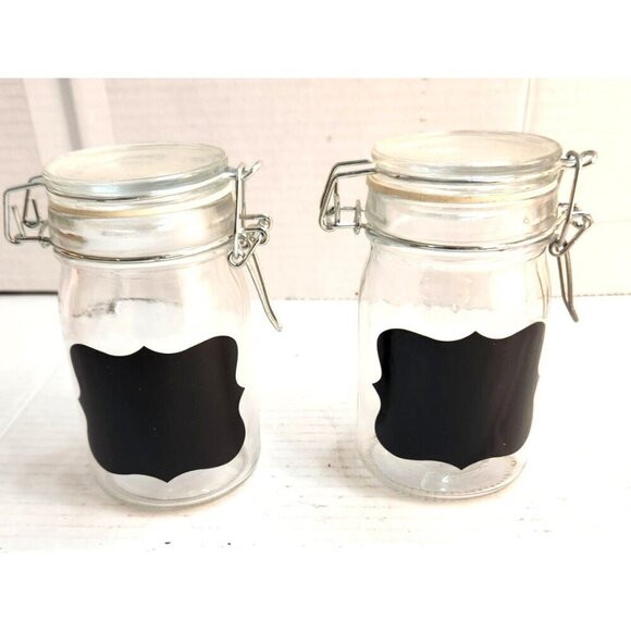 Set Of 2 Glass Chalkboard Label Jars With Hinged Lids & Metal Clamps - Picture 3 of 6